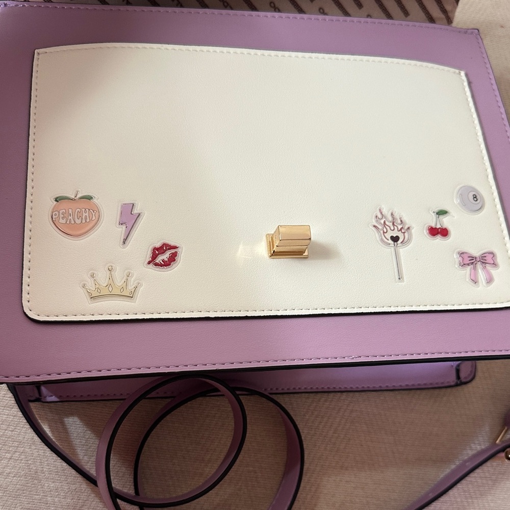 Aldo Cream and Purple Satchel with Fun Embellishments and Shoulder Strap - Picture 13 of 14